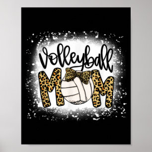 Bleached Volleyball Mum Leopard Fun Ball Mum Mothe Poster
