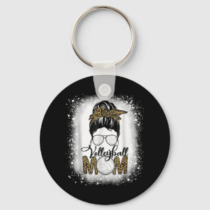 Bleached Volleyball Mum Life Leopard Messy Bun Gam Key Ring
