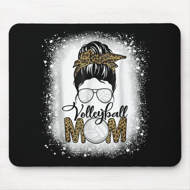 Bleached Volleyball Mum Life Leopard Messy Bun Gam Mouse Pad (Front)