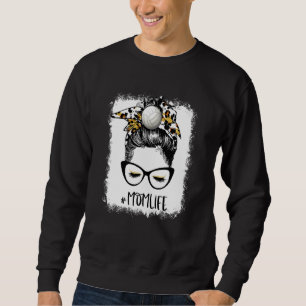 Bleached Volleyball Mum Life Leopard Messy Bun Gam Sweatshirt