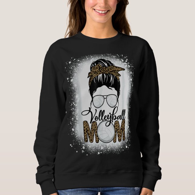 Bleached Volleyball Mum Life Leopard Messy Bun Gam Sweatshirt (Front)