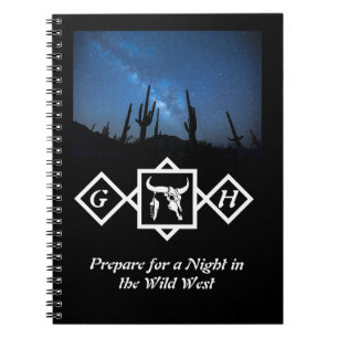 Bleached Whit Bull Skull Silhouette Monogram Photo Notebook