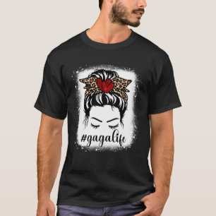 Bleaches Gaga Life Messy Bun Leopard Print Women M T-Shirt