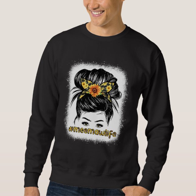 Bleaches Meemaw Messy Hair Bun Sunflower Women Mot Sweatshirt (Front)