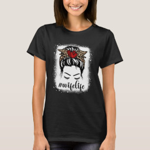 Bleaches Wife Life Messy Bun Leopard Print Women M T-Shirt