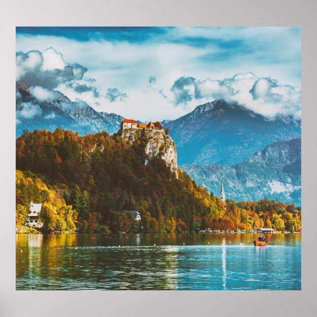 Bled Castle: Slovenian Cliff Overlook. Poster (Front)