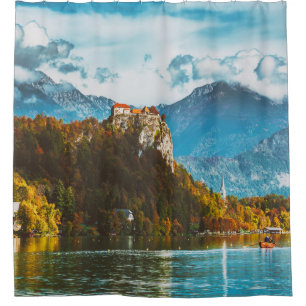 Bled Castle: Slovenian Cliff Overlook. Shower Curtain