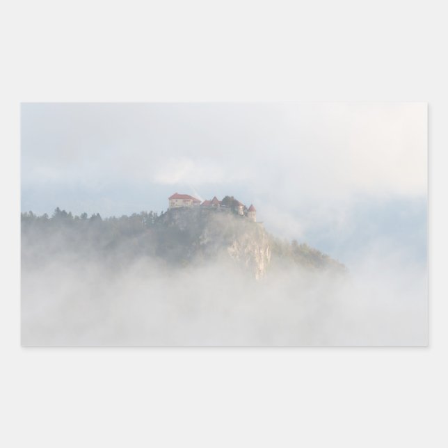 Bled castle surrounded by clouds rectangular sticker (Front)