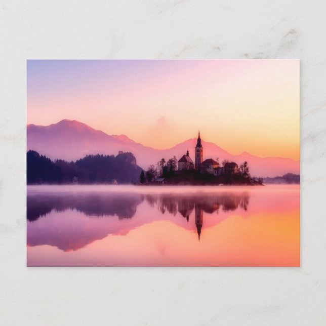 Bled Island in Bled Lake Slovenia at Sunrise Postcard (Front)