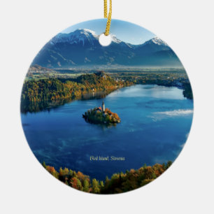 Bled Island, Slovenia, scenic Ceramic Ornament