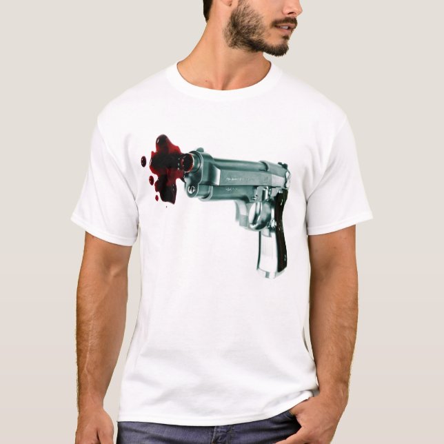 Bleeding Gun thin white and grey striped mens tee (Front)
