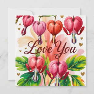 Bleeding Heart Floral Illustration with Love You