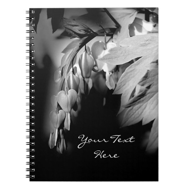 Bleeding Heart Flower Black And White Notebook (Front)