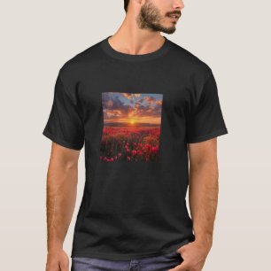 Bleeding Heart Flower Field Beautiful Sunset Graph T-Shirt