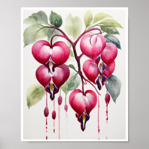 Bleeding Heart Flowers Handmade Water Color Poster
