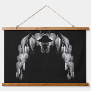 Bleeding Heart Flowers In Black And White Abstract Hanging Tapestry