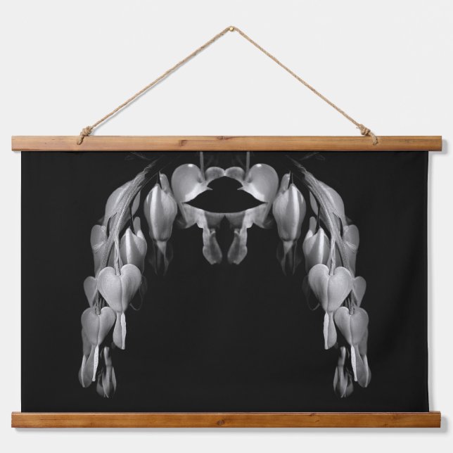 Bleeding Heart Flowers In Black And White Abstract Hanging Tapestry (Front)