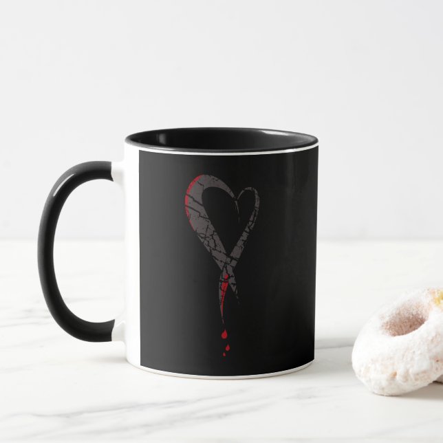Bleeding heart. Wounded sad heart. Darkness. Mug (With Donut)