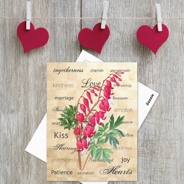 Bleeding Hearts Botanical Love Typography Postcard (Creator Uploaded)