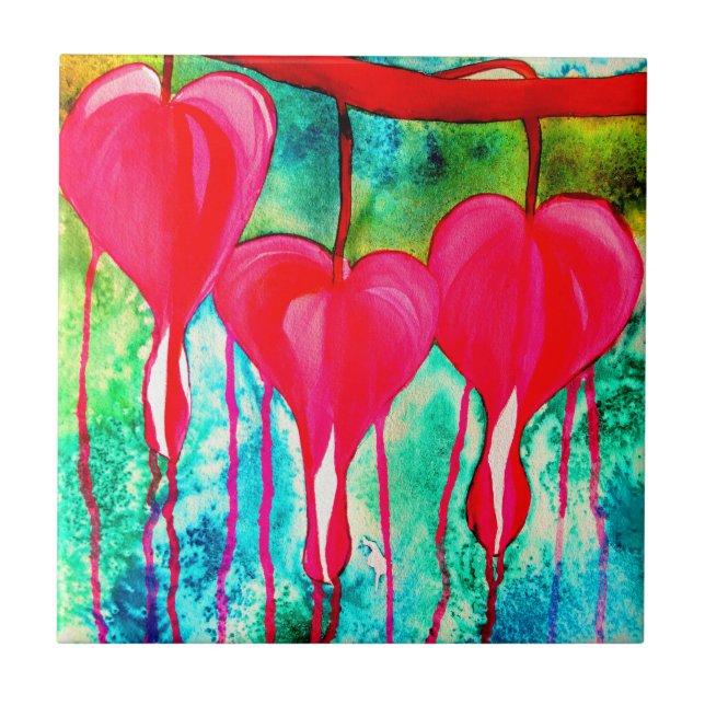 Bleeding Hearts flowers art Ceramic Tile (Front)