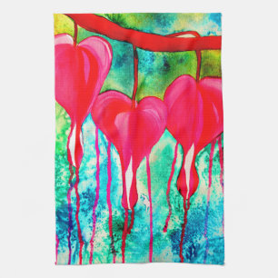 Bleeding Hearts flowers art Tea Towel