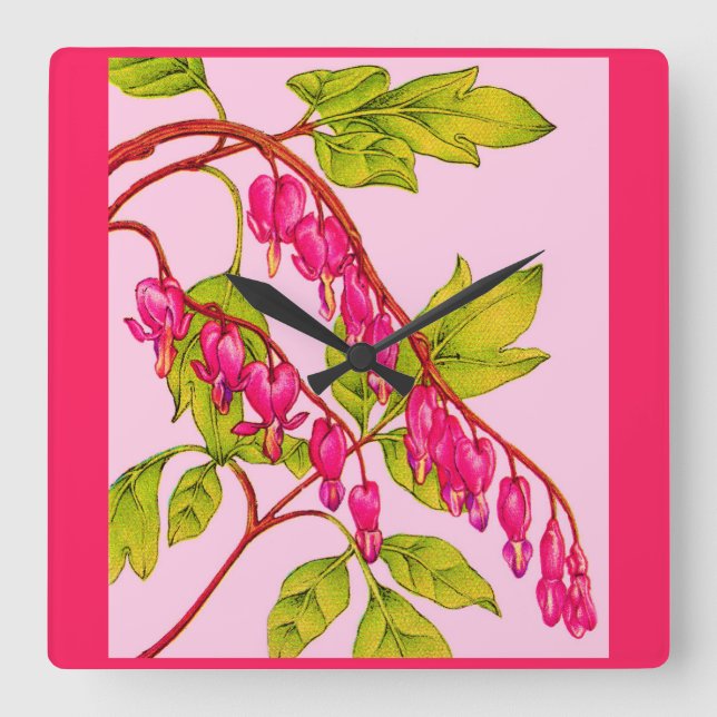 bleeding hearts flowers square wall clock (Front)