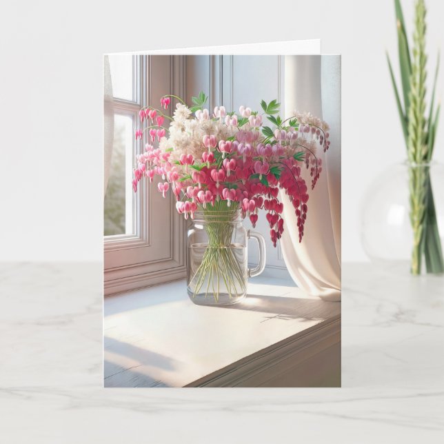 Bleeding Hearts In Mason Jar Card (Front)
