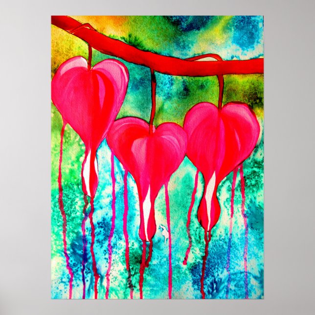 Bleeding Hearts Watercolor abstract Poster (Front)