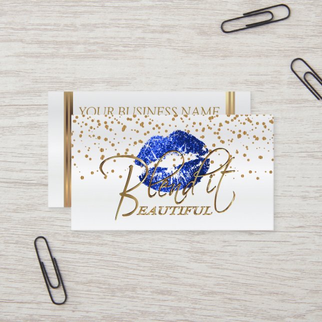Blend it Beautiful Gold Confetti & Blue Lips 1 Business Card (Front/Back In Situ)