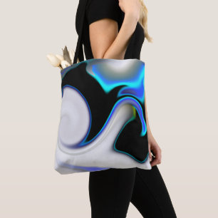 Blend of smooth with blue neon curves over shadow  tote bag