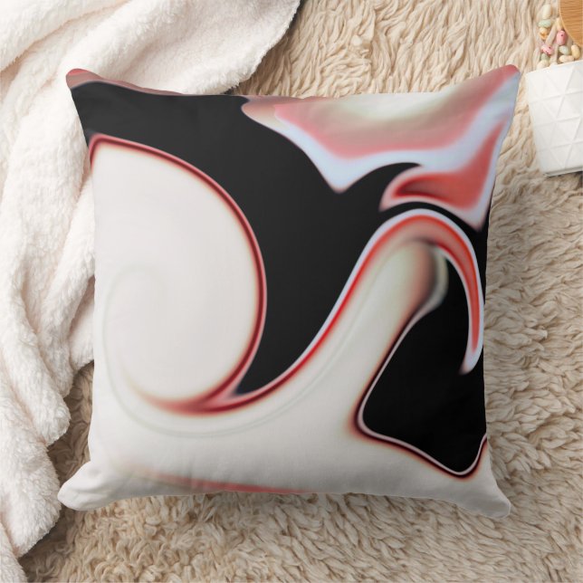 Blend of soft beige to red gradient curved traces  cushion (Blanket)