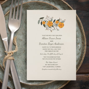 Blended Families Beige Floral Wedding Invitation