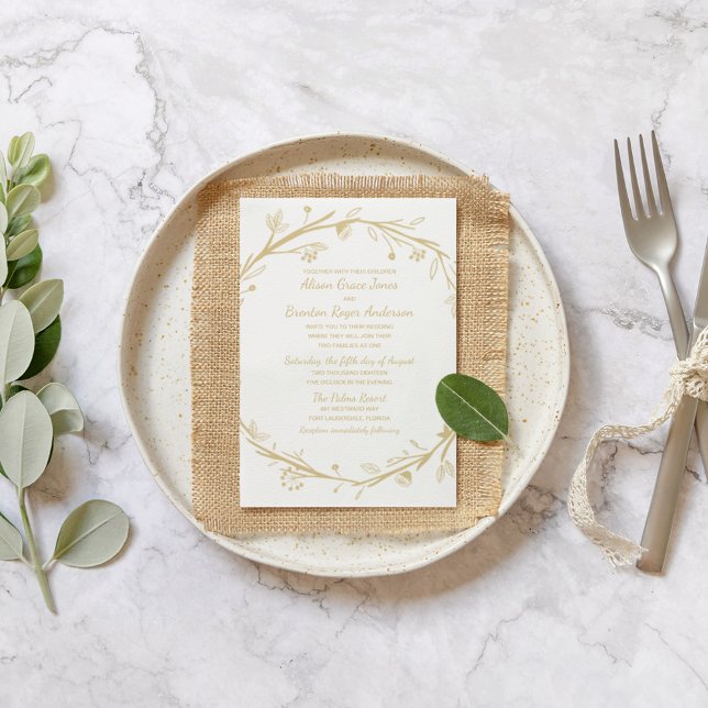 Blended Families Gold Wreath Wedding Invitation (Creator Uploaded)