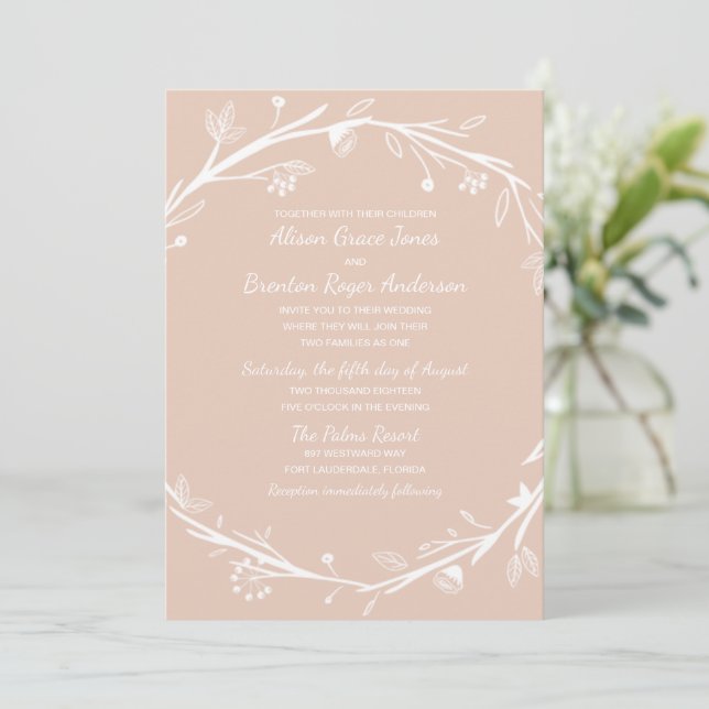 Blended Families Wreath Wedding Invitation (Standing Front)