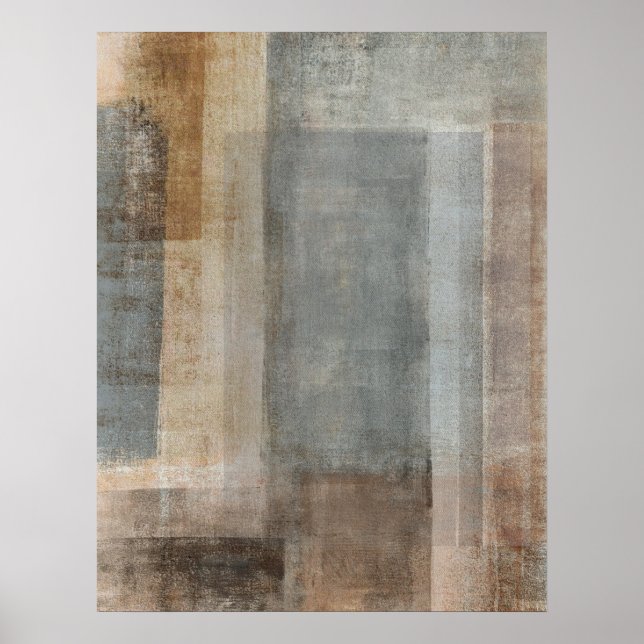 'Blended' Grey and Beige Abstract Art Poster (Front)