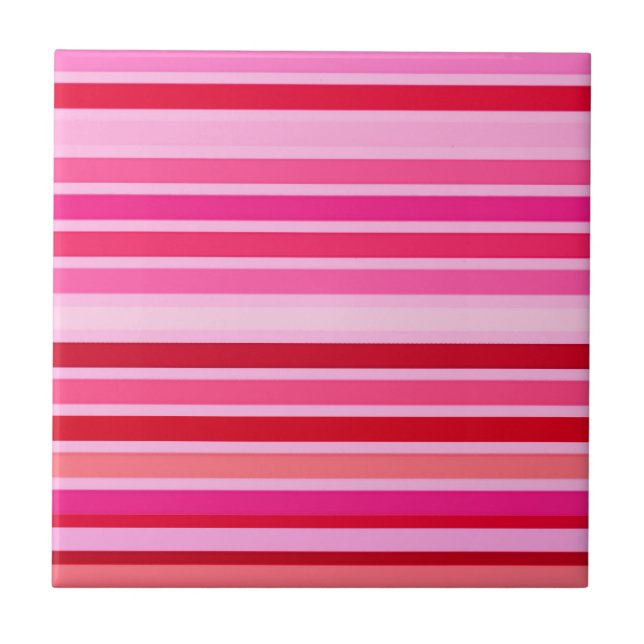 Blended Stripes, Fuchsia, Maroon and Pink  Ceramic Ceramic Tile (Front)