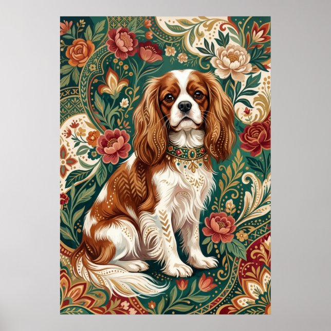 Blenheim Cavalier Folk Floral Paisley Portrait Poster (Front)
