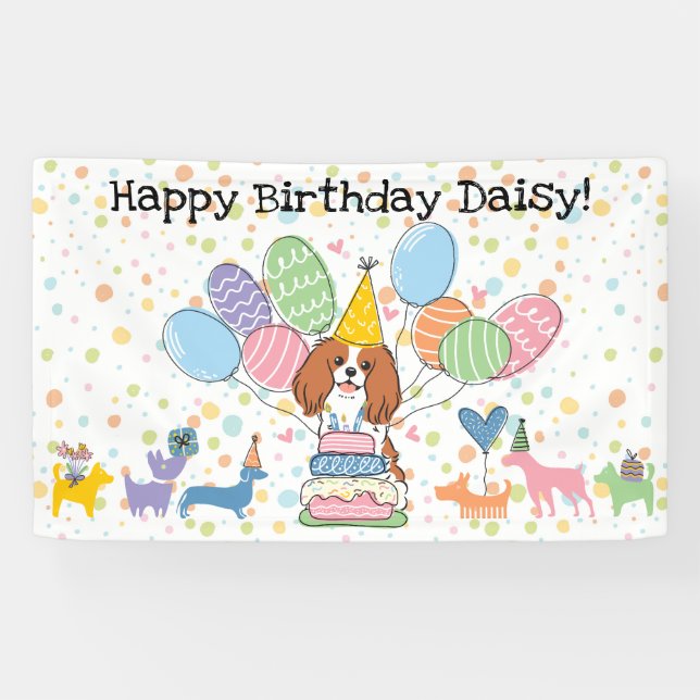 Blenheim Cavalier King Charles Spaniel Birthday Banner (Horizontal)