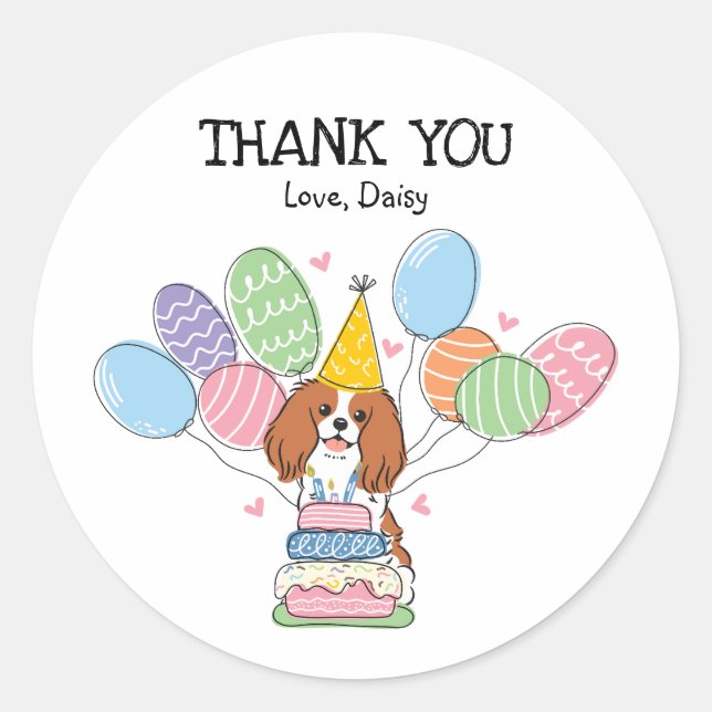 Blenheim Cavalier King Charles Spaniel Birthday Classic Round Sticker (Front)