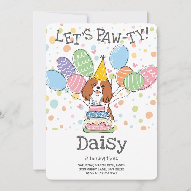 Blenheim Cavalier King Charles Spaniel Birthday Invitation (Front)