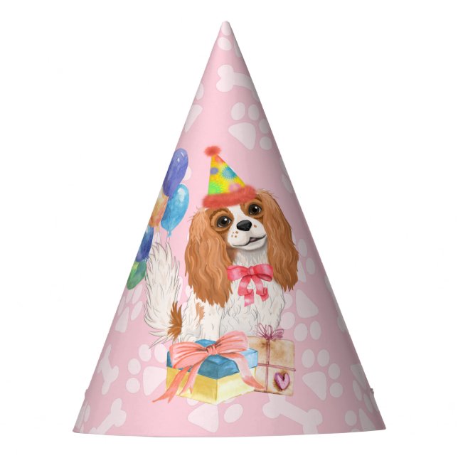 Blenheim Cavalier King Charles Spaniel Birthday  Party Hat (Front)