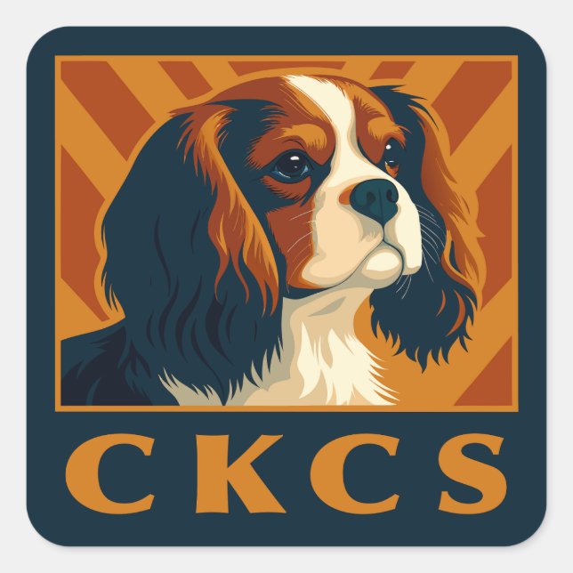 Blenheim Cavalier King Charles Spaniel CKCS Retro Square Sticker (Front)
