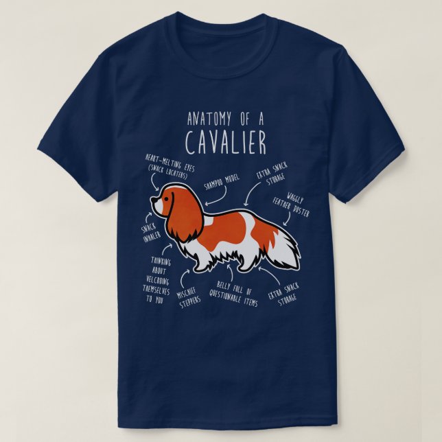 Blenheim Cavalier King Charles Spaniel Dog Anatomy T-Shirt (Design Front)