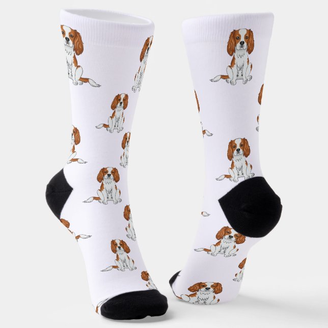 Blenheim Cavalier King Charles Spaniel Dog Pattern Socks (Angled)