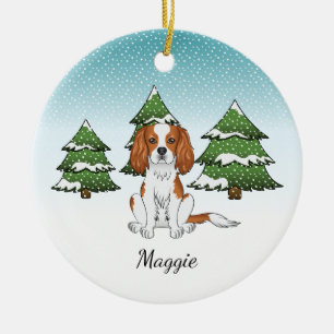 Blenheim Cavalier King Charles Spaniel In Winter Ceramic Ornament
