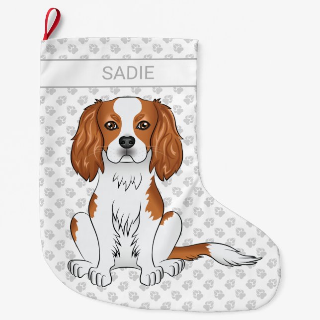 Blenheim Cavalier King Charles Spaniel & Name Large Christmas Stocking (Front)