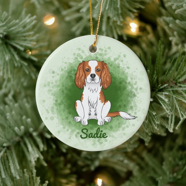 Blenheim Cavalier King Charles Spaniel On Green Ceramic Ornament (Tree)