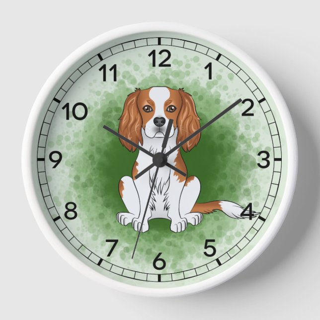 Blenheim Cavalier King Charles Spaniel On Green Clock (Front)