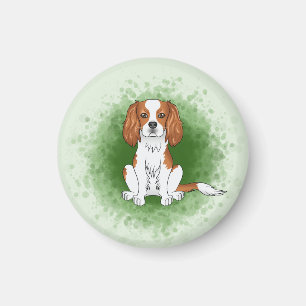 Blenheim Cavalier King Charles Spaniel On Green Magnet