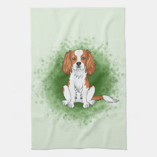 Blenheim Cavalier King Charles Spaniel On Green Tea Towel